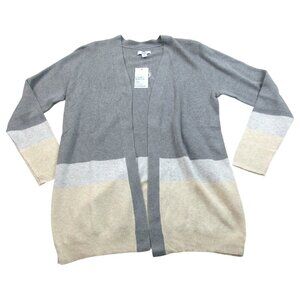 Croft & Barrow Cardigan Sweater Womens Medium Gray Ivory Classic‎ Fit Open Front